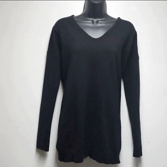 Lunik Sweaters - Lunik Black Open Back Surplice Sweater Size Small